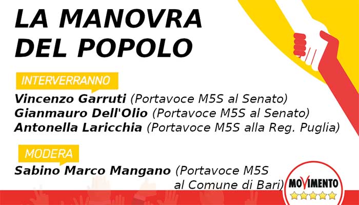 M5S, a Bari un incontro sulla manovra del Governo