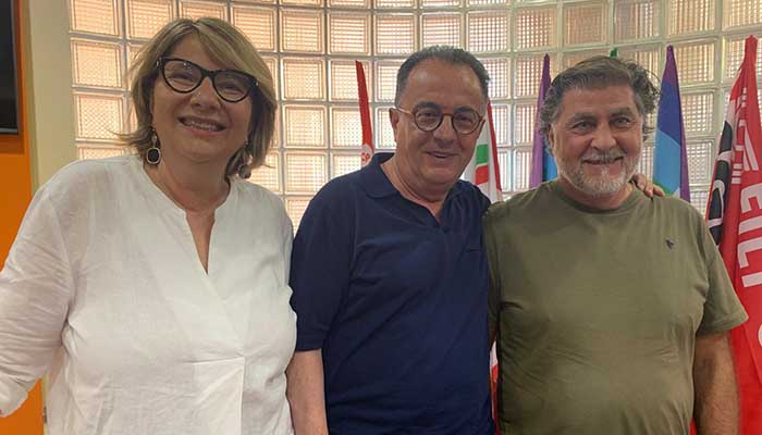 Segreteria Spi Cgil Puglia da dx Dino Testini, Michele Tassiello, Eva Santoro