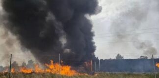 Incendio alla ex Vianini di Binetto: rogo nell’ex fabbrica e malore per un vigile del fuoco